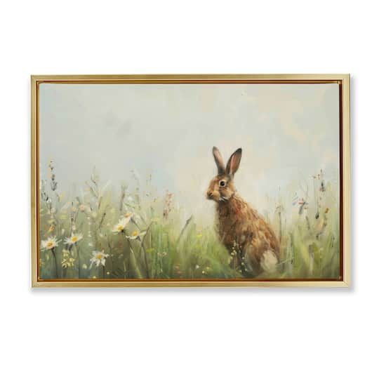 Stupell Industries Brown Rabbit with Daisies Floating Frame Wall Art